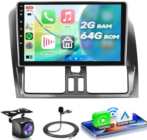 VECHTEL Autoradio 2G+64G Android 15 per Volvo XC60 2008-2013, 9 IPS HD 2.5D Schermo Tactile Stereo Auto co Carplay Android Auto senza Fili DAB GPS Wi-Fi Bluetooth HiFi Radio FM RDS Retrocamera