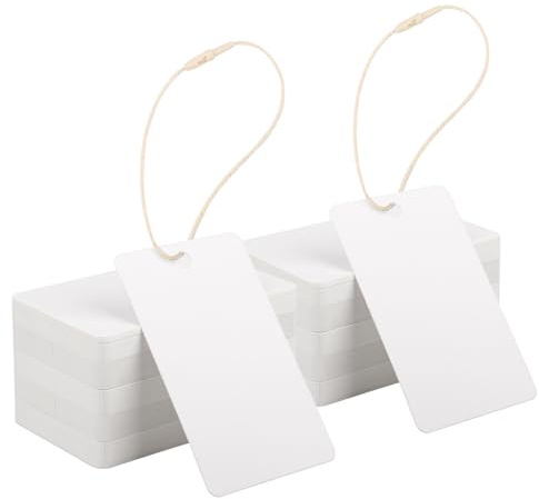 EUSOAR Geschenkanhänger, 400 Stk Kraftpapier Etiketten Anhänger Weiß 5x8cm | Rechteckig Tag Lables mit Beige Baumwollkordel, 300GSM Kraftpapier Blanko Gift Tags für Etikettierung Schreiben
