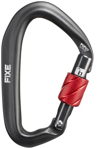 FIXE - Mosquetón Puput Screw con Cierre de Rosca – Ultraligero 44 g – Aluminio 7075 – Snagfree, Conical Nose y Lock Check – Seguridad 22 kN – Color Gris