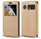 Shantime Viewable Window Leather Flip Case Compatible with Balmuda Phone, Elegant Design Clear Display Invisible Magnetic Cover and Card Slot(Gold)