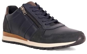 Dune London Mens THAME Zip Up Leather Trainers Size UK 8 Navy