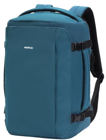 ECOHUB for Easyjet Cabin Bags 45x36x20, 30L Underseat Carry on Backpack with 17.3” Laptop Compartment, Water-resistant Travel Hand Luggage Bag, Recycled Rucksack with Anti-theft Pocket, Blue Green