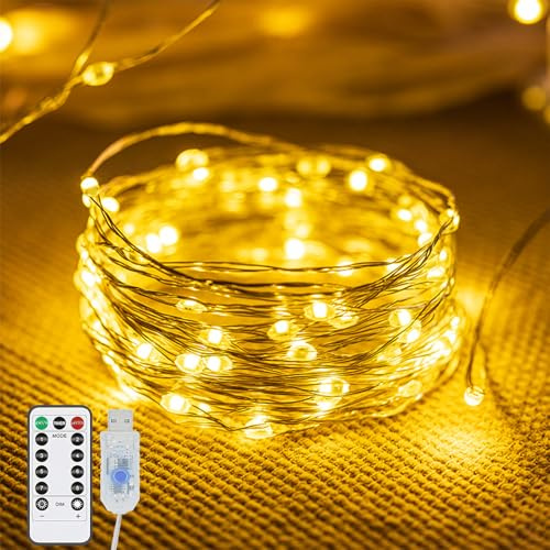 Koboko LED Lichterkette mit USB, 2M 20 LED Kupferdraht Lichterkette mit 8 Modi, Warmweiß Lichterketten Innen Außen, Dekorative Lichter für Schlafzimmer, Garten, Weihnachten, Hochzeit, Geburtstagsdeko