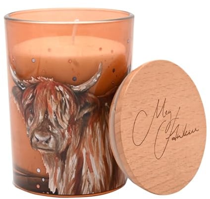 Meg Hawkins 250g Candle – Highland Cow Apple Orchard Scent | Glass Jar with Watercolour Wildlife Design – Luxury Fragranced Home Décor Gift - H: 11cm x W: 8cm