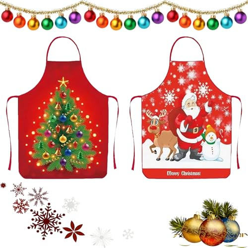 FYZSJWL 2 Stück Weihnachtsschürzen, Weihnachtsküchen Schürze, Lustig Weihnachten Kochschürze, Elch Weihnachtsbaum Weihnachtsschürzen, für Küche Backen Weihnachtensparty Weihnachts Geschenk