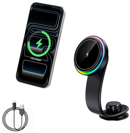 MIOLLYBO Wireless Car Charger Mount | 15W Qi2-Certified Fast Wireless Charging, 360° Adjustable Strong Magnetic Holder