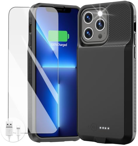Coque de batterie pour iPhone 14 Pro Max/14 Plus/13 Pro Max/12 Pro Max, coque rechargeable, chargeur en TPU souple, antidérapant, fin, 8000 mAh, 15 W, charge rapide pour 12/13/14 Pro Max/14 Plus 6,7