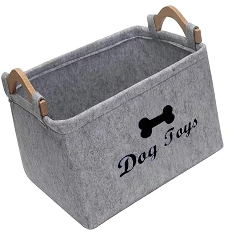 Kuntesetty Aufbewahrungskorb Hunde Spielzeug Kisten Organizer Faltbar mit Griff Aus Filz für Haustierspielzeug Und Kinderkleidung für Wohnzimmer Flur, Grauer Knochen