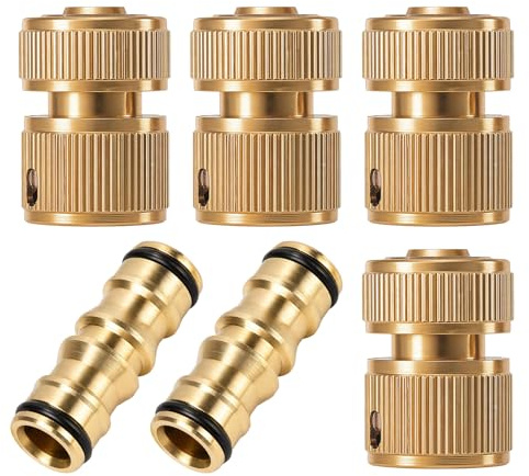 Hozelock Connectors and Fittings, Brass Hose Connector and Brass Hose Fittings, Hose Pipe Connector and Metal Hose Connector, 6-Piece Set with 2 Way Connectors and 4 Way Water Flow Adapters
