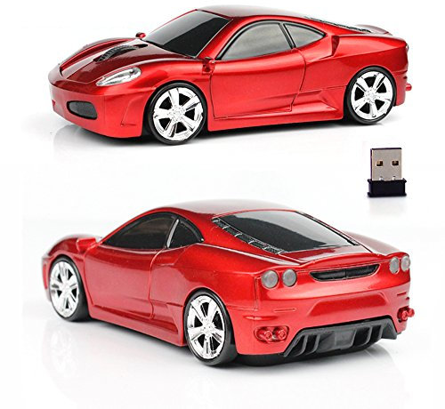 UrChoiceLtd Souris optique USB sans fil 3D en forme de voiture de course avec phares et feux arrière lumineux 2,4 GHz 1600 DPI