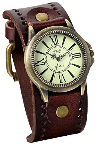 JewelryWe Damen Armbanduhr Vintage Casual Analog Quarz Leder Band Uhr mit römischen Ziffern Zifferblatt Braun