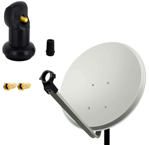 Premium X Satelliten-Komplettanlage 80cm Satellitenschüssel Stahl Hellgrau Satellitenantenne SAT Single LNB 2X F-Stecker 1 Teilnehmer