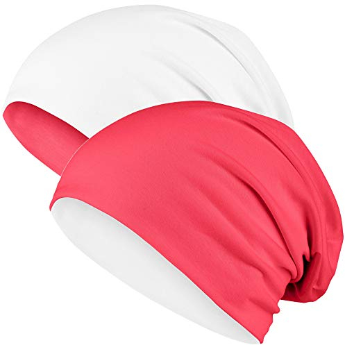 Hatstar® 2in1 Reversible Unisex Beanie | Damen und Herren Mütze | Übergangsmütze für Frühling und Sommer | SoftTouch Poly - Baumwolle | leicht & weich (2 in 1 Weiss/rot)