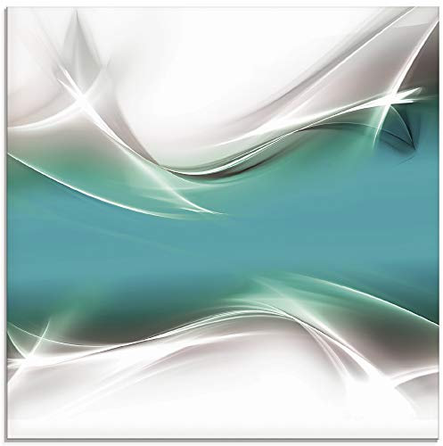 ARTland Glasbilder Wandbild Glas Bild einteilig 30x30 cm Quadratisch Abstrakte Kunst Rauch Welle Kreativ Design Außergewöhnlich Petrol T9FA