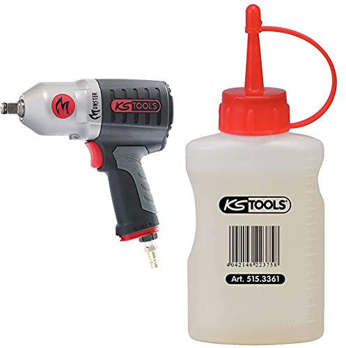 KS TOOLS 515.1210 Clé À Chocs Monster 1/2'' -, Clé A Choc Electrique Et Boulonneuse A Choc, 3 Réglages De Couple Pour Serrage - 1690 Nm - Gris & 515.3361 Huile spéciale pneumatique
