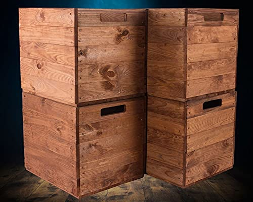 Truhenking 4 Stück Holzkisten in used braun für Kallax Regale 33x38x33cm Kallax Expedit Einsatz Aufbewahrungsbox Aufbewahrungskiste Apfelkiste Weinkiste Obstkiste Holzkiste