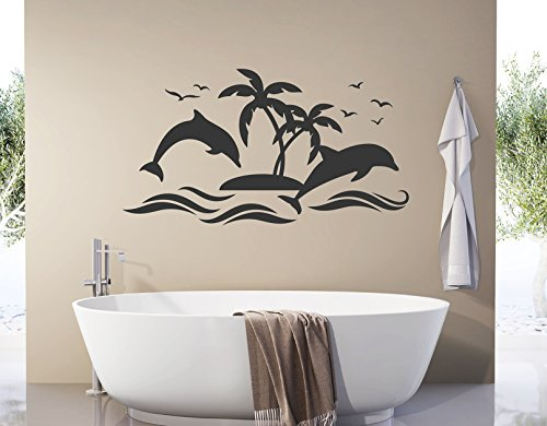 tjapalo® s-pkm406 Wandtattoo Badezimmer Fische Delphine Meer -viele Farben (B80 x H38 cm)