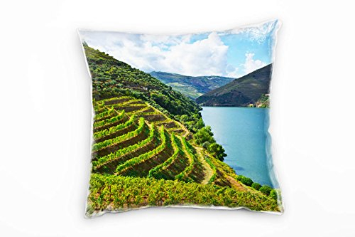 Seen, grün, blau, Weinberge, Portugal Deko Kissen 40x40cm für Couch Sofa Lounge Zierkissen - Dekoration zum Wohlfühlen