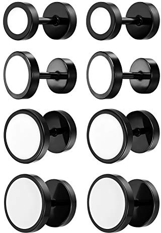 Flongo Männer Ohrstecker Knopf Frauen Ohrringe Gestüt Stecker Ohrringe Tunnel Illusion verjüngt Cheater Faux Fakeplugs Weiß Schwarz Blau Rose Gold Herren, Damen Ohrschmuck