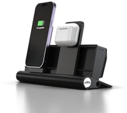 udoq 250 Aluminium Ladestation für iPhone & AirPods – Dockingstation mit 2 magnetischen Ladeplätzen (kompatibel mit MagSafe), Power Charger & Kabelbox, schwarz eloxiert