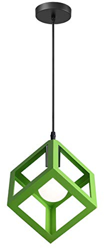 iDEGU Pendelleuchte Vintage Lampenschirm aus Metall Retro E27 Hängelampe mit Geometrischen WürfelDesign Industrielle Deckenleuchte Hängeleuchte für Schlafzimmer, Wohnzimmer, Restaurant, 16 cm, Grün