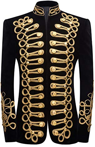 PYJTRL Blazer élégant en Velours Noir avec Broderie dorée pour Homme (XS, Noir/Doré)