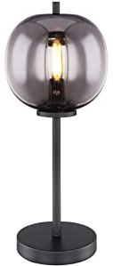 Tischleuchte Glas Nachttischleuchte Schlafzimmerlampe Kugellampe Tischlampe Rauchglas, Schalter, Metall schwarz, E14 Fassung, DxH 18,5x45 cm