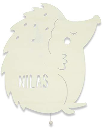 hellomini Schlummerlicht mit Namen personalisiertes Nachtlicht Holz LED Kinderlampe Tauf-Geschenk für Mädchen oder Jungen Ida der Igel Tier-Motiv Baby-zimmer Kinderzimmer Lampe [Energieklasse A++]