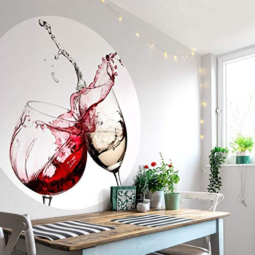 große Fototapete Küche Weingläser Vliestapete Rund Fotografie Rotwein trifft auf Weißwein Esszimmer Wandbild Ø140cm Mehrfarbig