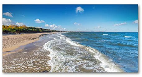 Tulup Glas-Bild Wandbild aus Glas - Wandkunst - Wandbild hinter gehärtetem Sicherheitsglas - Dekorative Wand für Küche & Wohnzimmer 100x50 - Landschaften - Ostsee - Blau