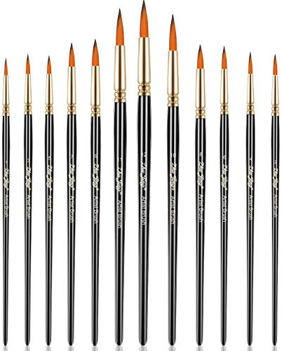 12 Pieces Fine Artist Paint Brushes Fine Detail Brushes Miniature Brush with Black Handles for Acrylic Nail Models Oil Watercolor Painting