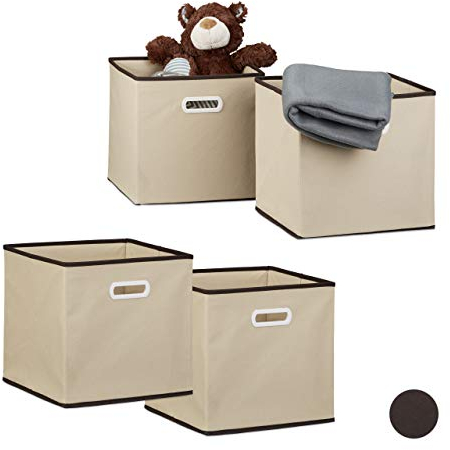 4 x Faltbox im Set, Aufbewahrungsbox aus Stoff, quadratisch HBT ca. 30 x 30 x 30 cm, mit Fingerloch, Regalbox, beige