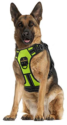 MASBRILL Hundegeschirr Grosse Hunde, Anti Zug Geschirr Hunde Brustgeschirre Einstellbar und Reflektierend, Weich Atmungsaktiv Gepolstert Hundegeschirr mit Grifff für Walken(Grün XL)