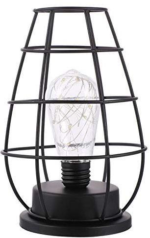 SOLUSTRE LED Tischlampe aus Eisen im Vintage Industrial Stil mit Korbkäfig Design für Warme Atmosphäre und Dekorative Beleuchtung ohne Batterie für Geburtstags und Themenpartys