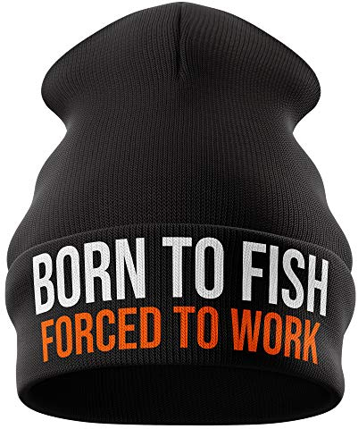 Purple Print House Born to Fish Beanie Mütze für Herren, lustige Geschenke für Ihn, Winter Kaltangeln Papa Großvater Kappe Ehemann Gr. Einheitsgröße, Schwarz
