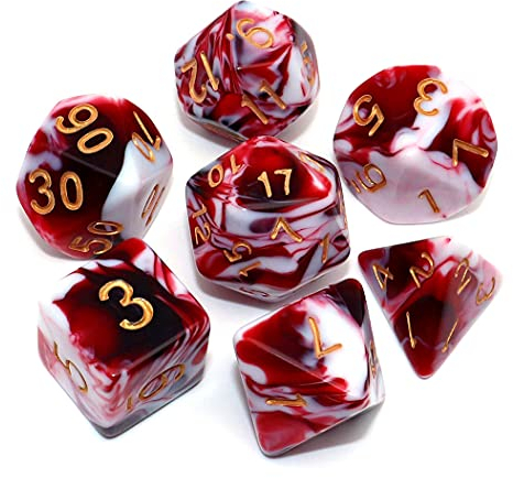 Set di dadi bianchi e rossi per dungeon e dragons, set di 7 dadi poliedrici per giochi di ruolo