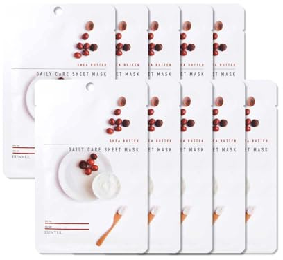 [10 Stücke] EUNYUL Daily Care Gesichtsmasken-Packung Sheabutter 22 ml x 10 Stück Vegan Koreanische Hautpflege Hypoallergenes Tencel-Blatt & natürliche Inhaltsstoffe
