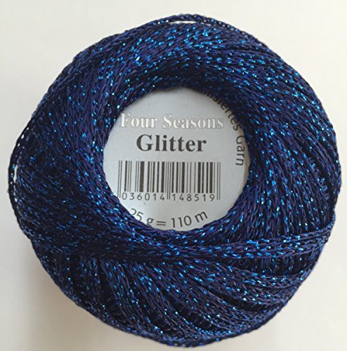 Häkelgarn, Garn Glitter uni + print, 25 g Knäuel, 110 Lauflänge 85% Viskose 15% metalliesiertes Garn (8205 blau-uni)