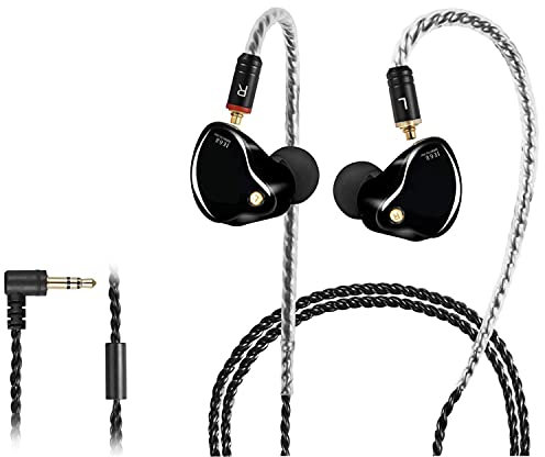 Famedy in-Ear Monitors, Wired Earbuds with Tesla Technology Headphone MMCX Detachable Cables,Noise-Isolating in Ear Earbuds for Musicians Drummer HiFi Stereo IEM Earphones (Black, no mic)