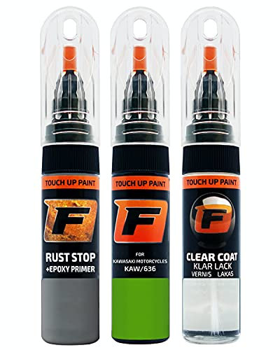 FIRANTO Kit Riparazione Vernice Auto per Kawasaki Motorcycles KAW/636 Lime Green - Set rimuovi Graffi per Vernice Auto 3in1-15ml Primer, Pennarello ritocchi Vernice, Vernice lucidante
