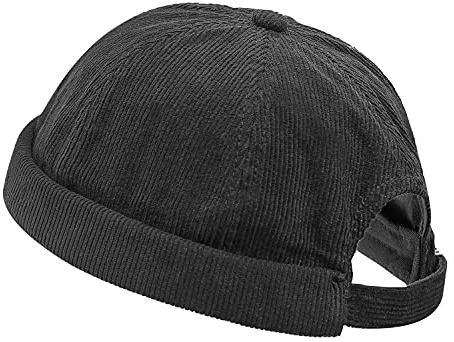 CLAPE Seemannsmütze Cord Docker Mütze Rolled Cuff Dockers Cap Kappen Cap Ohne Schirm Rollmütze Dock Kappe Corduroy Docker Beanie,Black