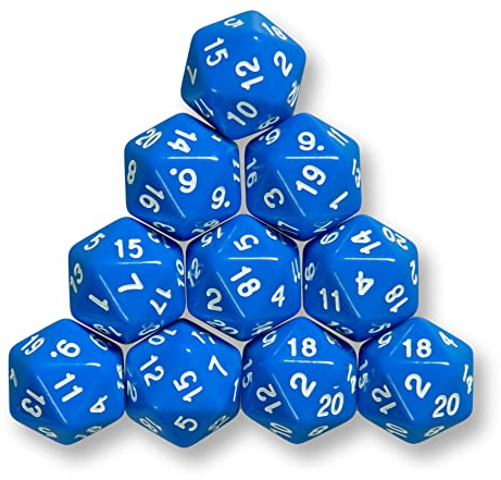 10x polyedrische W20 Würfel für Rollen- und Tabletopspiele (blau)