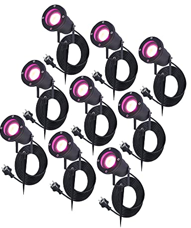 HOFTRONIC 9er Sydney - RGBWW LED Strahler mit Erdspieß - 1,5M kabel mit Stecker - WiFi+Bluetooth - 16,5 Millionen Farben - Steuerbar über Ihr Smartphone oder Alexa & Google Home
