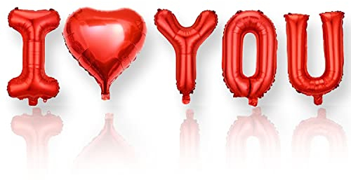 AKH® I Love You Folienballon Banner | 170 x 34 cm | Romantische Luftballons für Valentinstag, Hochzeit, Antrag Party Dekoration | Mit Aufblasschlauch & Band