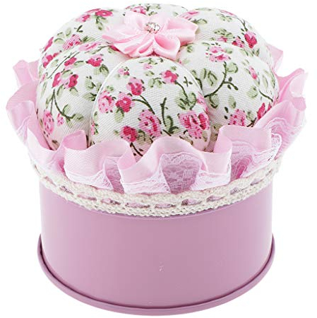 Easnea Schönes Nadelkissen mit Blumen-Kürbis-Nadelkissen für das Handgelenk, mit Aufbewahrungsbox, Nadelkissen zum Nähen, Quilten, Nadelhalter (Blumen), Rosa