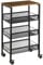 YBING 4-Tier Rack Trolley with Wooden Top Plate, Kitchen Storage Wagon, Multi-Purpose Rolling Cart with Casters W‘44 x D’29 x H‘76.5 cm Easy to Assemble for Kitchen Bathroom Livingroom