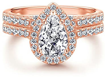Musihy Eheringe Silber, Wedding Ring Zwei Ring Set Roségold Stil 16 Ringgröße 52 (16.6)