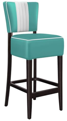 GGMMÖBEL 2-er Set American 2 | Diner Barhocker | Türkis | Leder | Gestell: Holz/Wenge | Gestreift | Sitzhöhe: 79 cm | weißer Keder