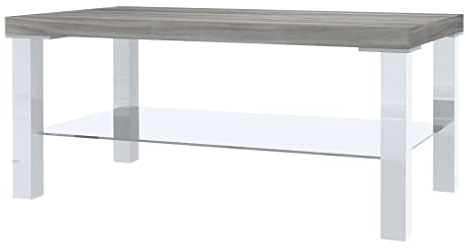BELINI Table Salon - Table Basse Salon avec Verre NEX SK I Tables Basses de Salon - Teille: 45 x 90 x 43,5 cm I Table de Salon Basse - Couleur: Blanc/chêne Glamour