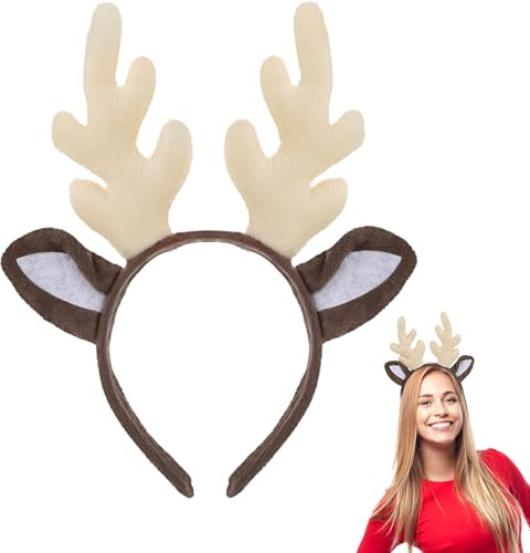 Lusofie Rentiergeweih Stirnband für Weihnachten Elch Rentier Antlers Stirnband Kopfbedeckung Glitzerndes Haarreifen Mädchen Rentier Geweih Stirnband für Festliche Weihnachtsfeiern